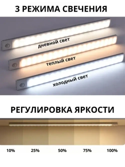 Беспроводной светодиодный светильник с датчиком движения на клипсах, настенный, потолочный, 400 мм, лампа на аккумуляторе (белый 3000-6000К)