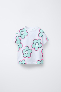 ZARA ФУТБОЛКА С ПРИНТОМ, БЕЛЫЙ