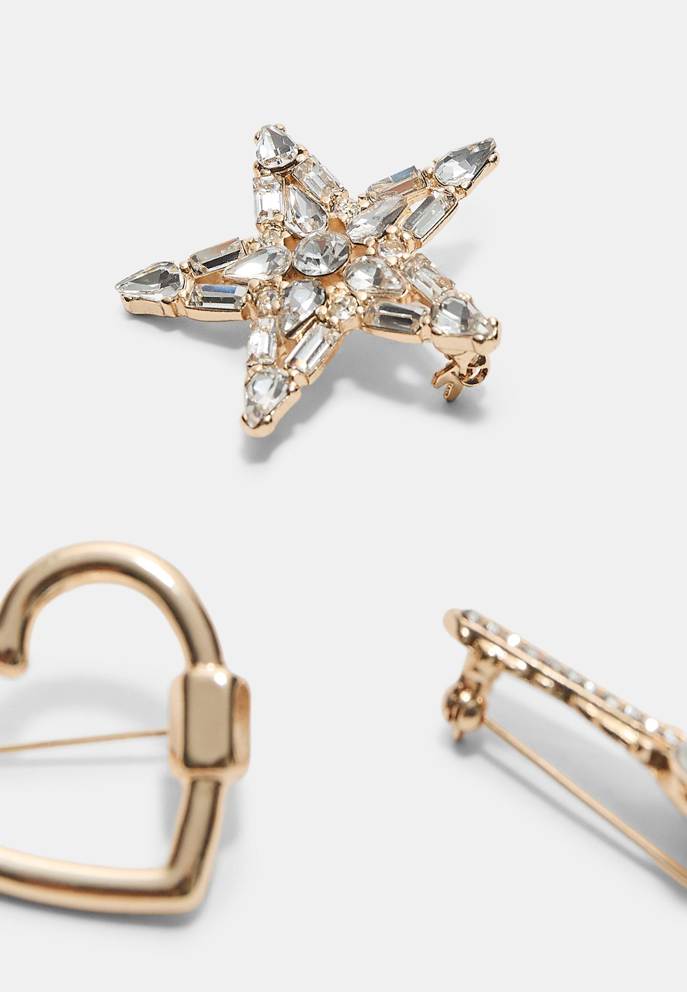 Stradivarius Набор из 3 брошей-звездочек с контрастными стразами, золотой