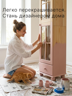 Шкаф витрина 40х32х182 Бритта однодверная стеклянная, для посуды, в столовую, детскую, гостиную, массив сосны, Dipriz