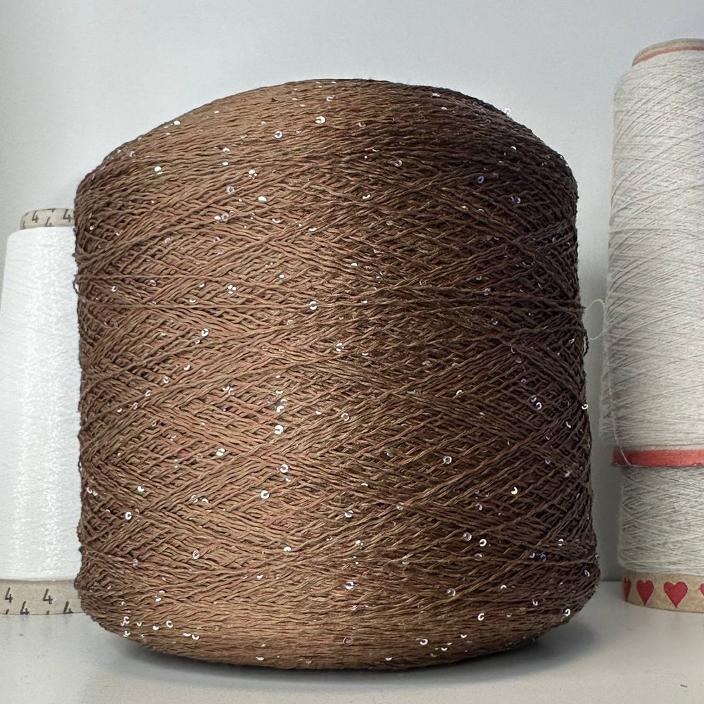 LINETTE PAILLETES - 80% лен, 20% п/а, микропайетки 2мм, ; 450м\100гр; цвет: коричневый тауп, пайетки серебро