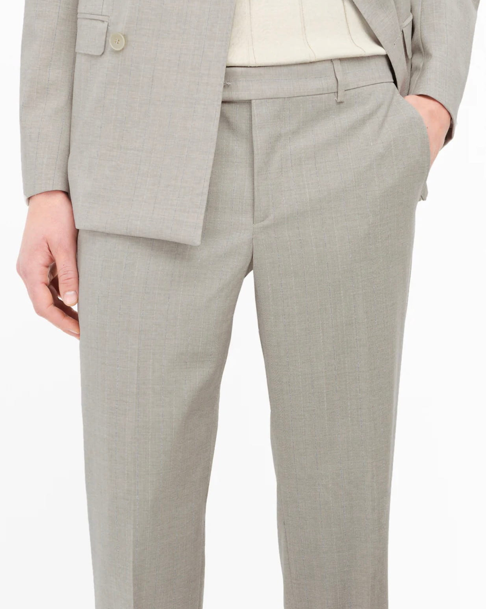 Мужской двубортный костюм (серо-бежевый) Б77