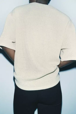 ZARA ТОП С БЛЕСТЯЩЕЙ НИТЬЮ И КОРОТКИМИ РУКАВАМИ, ЗОЛОТОЙ