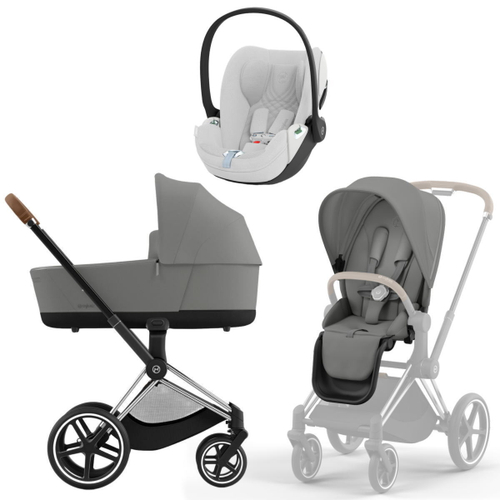 Коляска 3 в 1 Cybex Priam IV Chrome Brown complete и автокресло Cloud T i-Size Platinum White Plus Mirage Grey