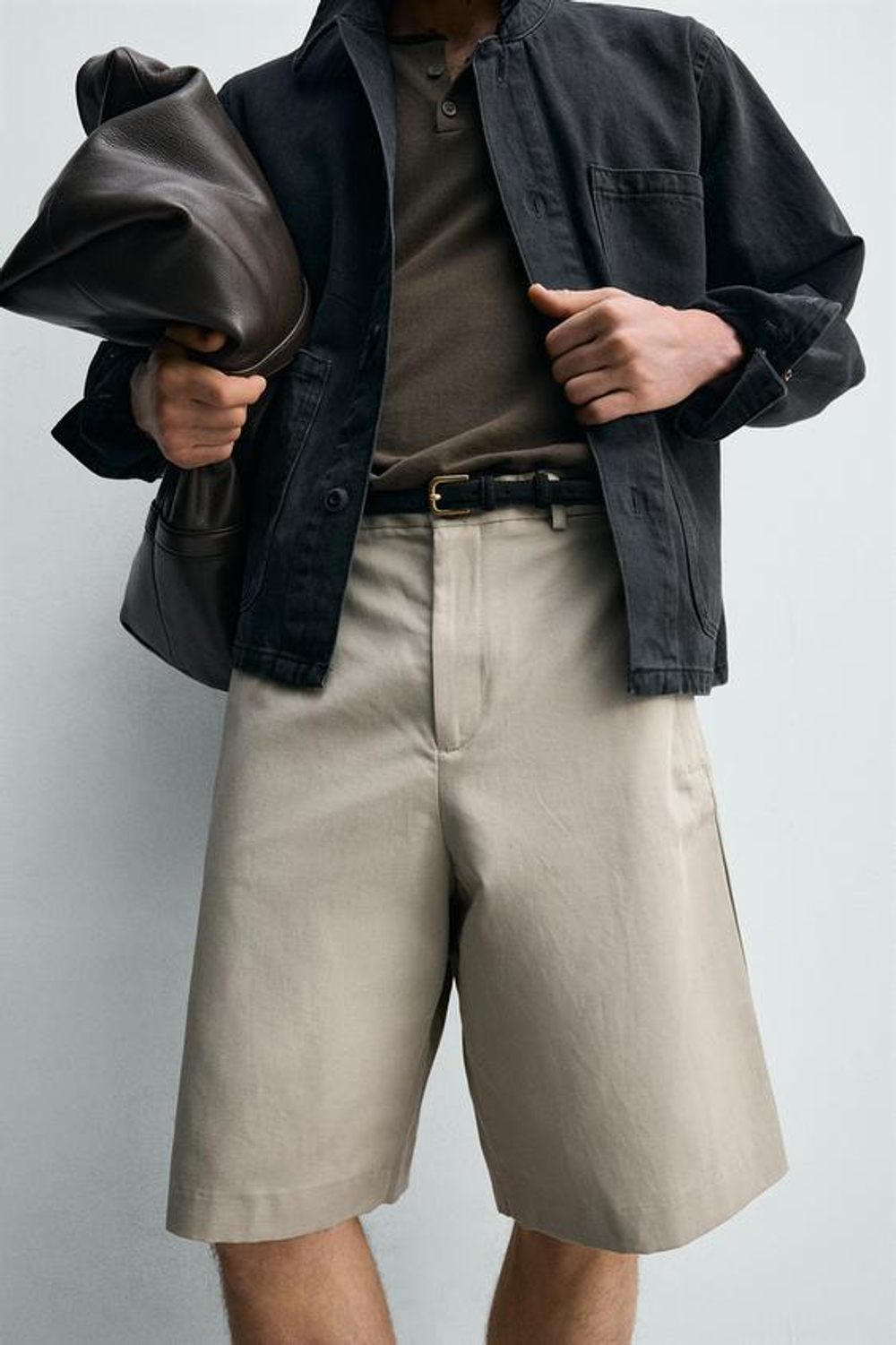 ZARA ШОРТЫ RELAXED FIT ИЗО ЛЬНА И ХЛОПКА, СЕРО-КОРИЧНЕВЫЙ