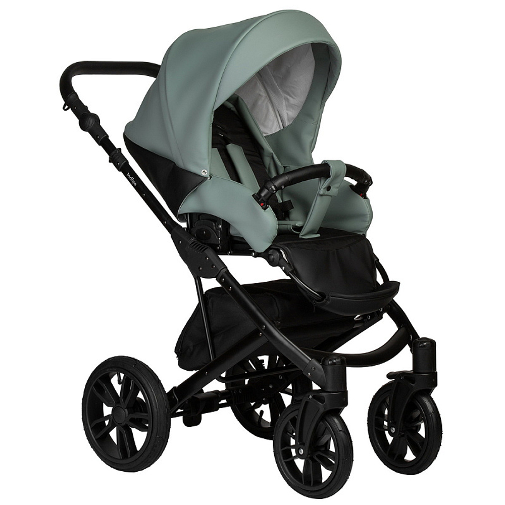 Детская коляска Indigo Mio Eco 2 в 1 05 черная кожа+шалфей кожа