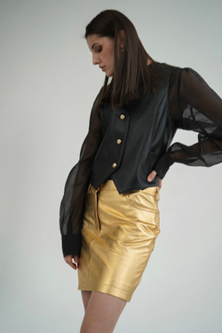 Юбка кожаная золотая