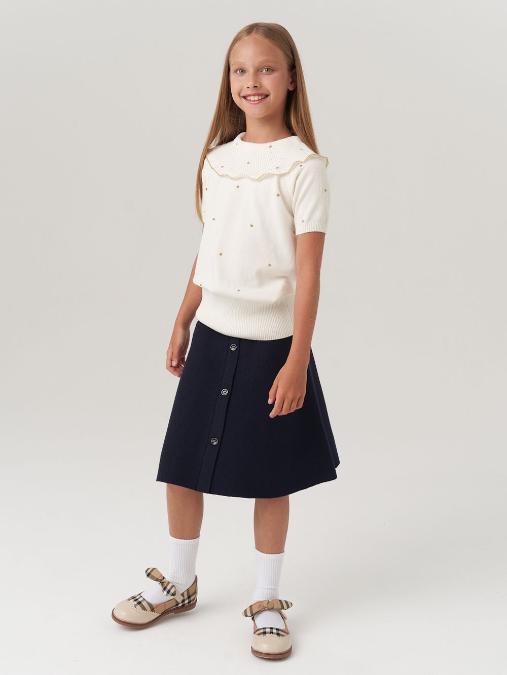 Джемпер в школу для девочки AT977 молочный-золото