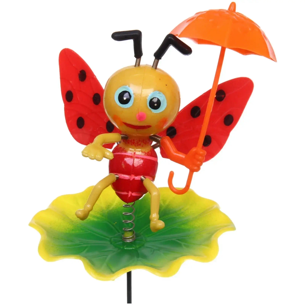 Фигура на спице «Божья коровка с зонтиком» 60 см (фигура 12*10 см) для отпугивания птиц, микс