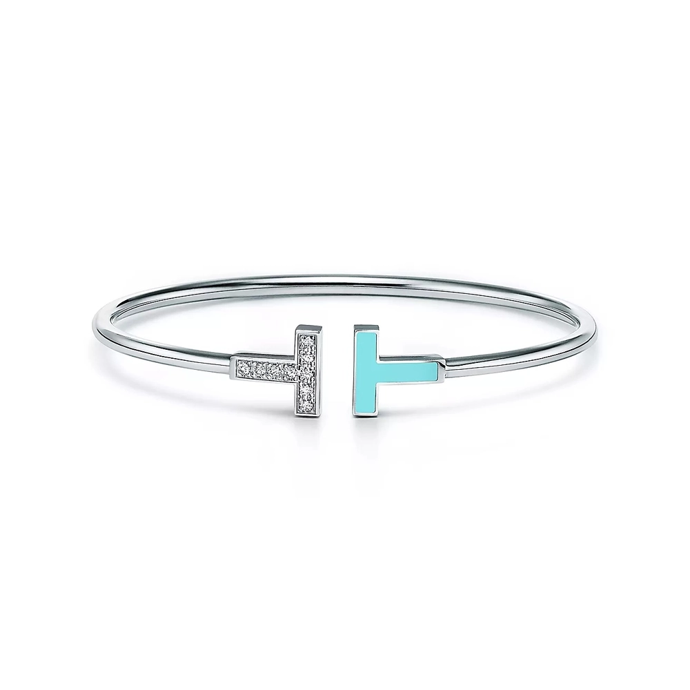 Браслет из белого золота18 k, с бриллиантами и бирюзой, Tiffany 💙 T wire diamond, В наличии