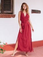 Длинное бохо-платье с запахом (красное)