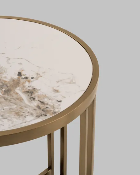 Журнальный столик Алиада 55х55 см светлая керамика сталь шампань