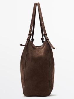 Massimo Dutti Сумка-тоут из натуральной замши, норка