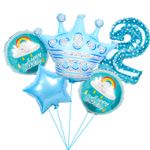 Шар (40"/102 см) Цифра, 2, Звездочки, Голубой, в упаковке 1 шт.