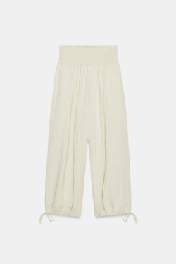 ZARA БРЮКИ С ЭЛАСТИЧНЫМ ПОЯСОМ, БЕЖЕВЫЙ