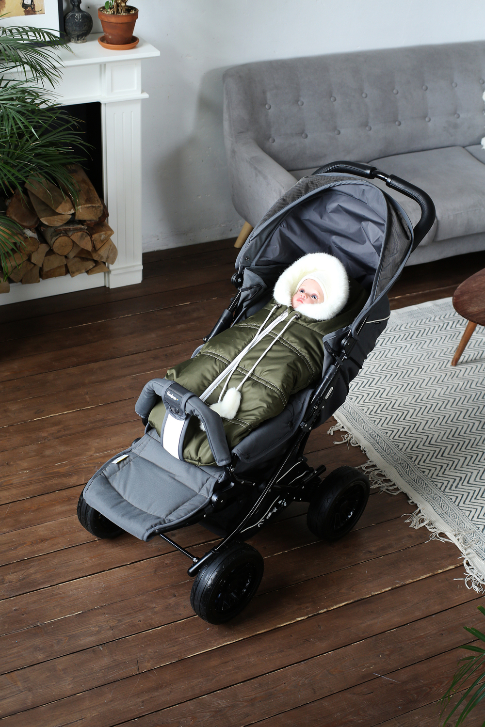 Конверт зимний для новорожденного - Норка (хаки)