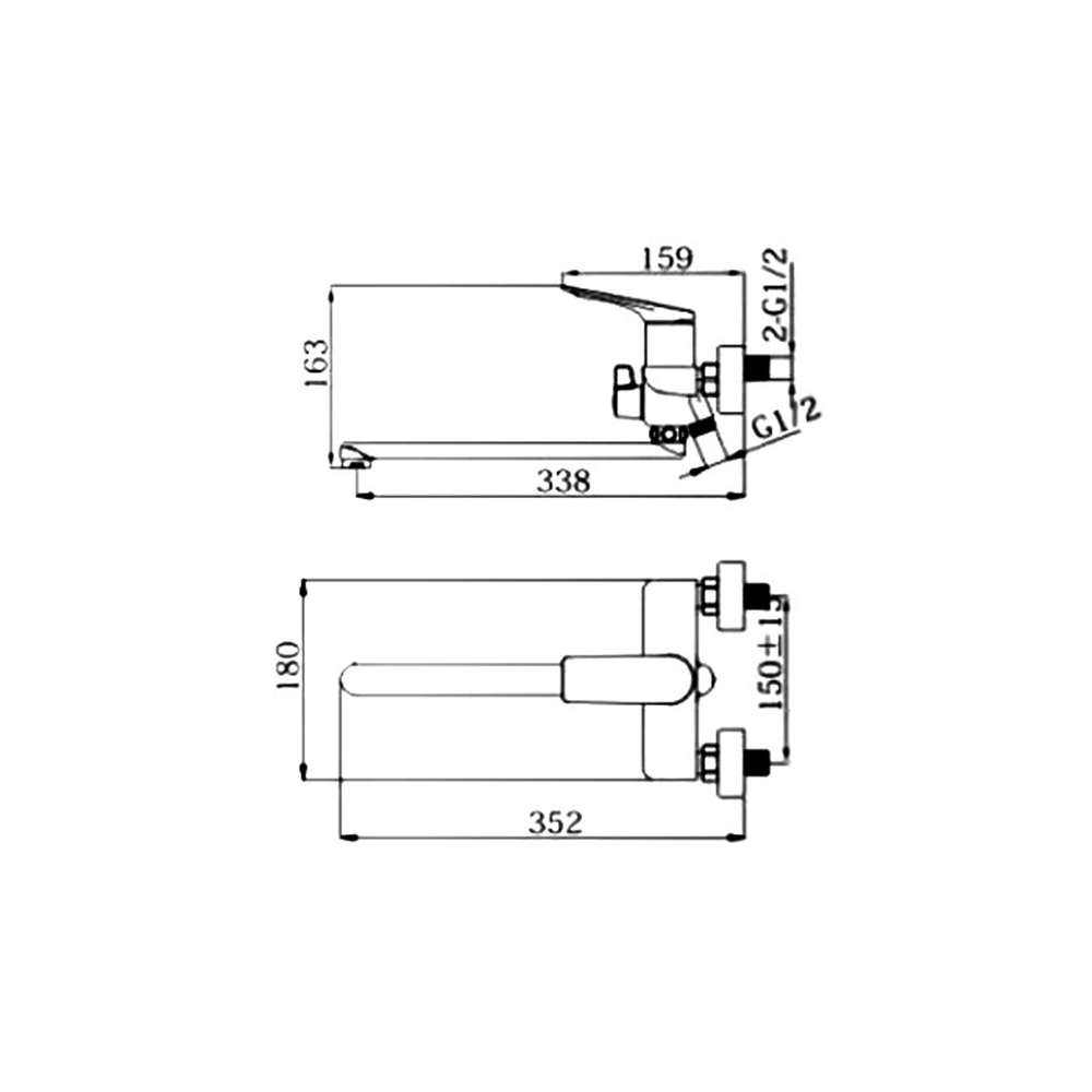 Смеситель для ванны и раковины 35к HB22816-3  HAIBA див корп L-нос оружейная сталь