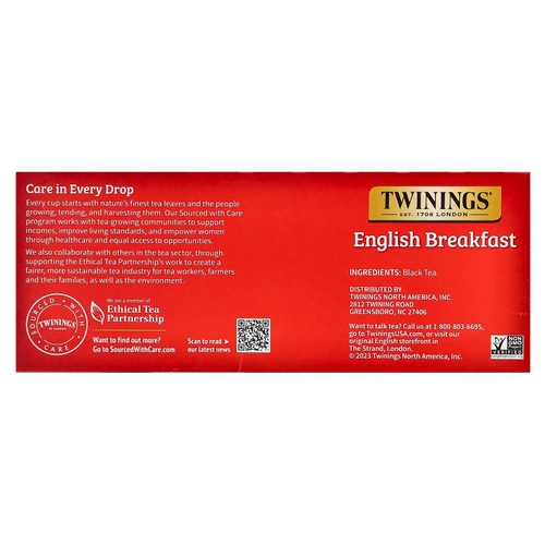 Twinings, Чистый черный чай, английский завтрак, 100 чайных пакетиков, 200 г (7,05 унции)