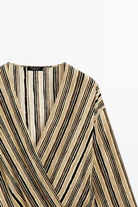 Massimo Dutti Платье миди в полоску, пастельно-желтый