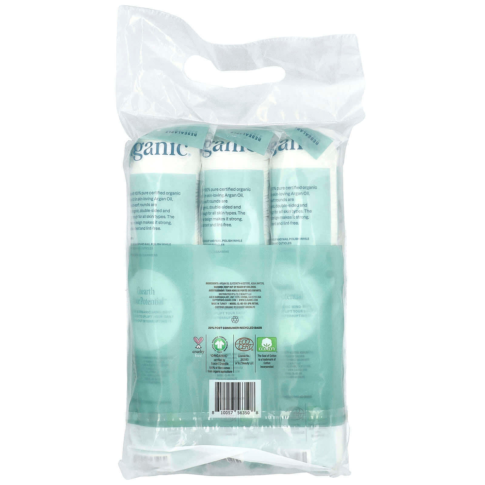 Cliganic, Круглые кружки из органического хлопка с аргановым маслом, 3 упаковки (100 шт.)