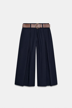ZARA БРЮКИ-КЮЛОТЫ С РЕМНЕМ, МОРСКОЙ СИНИЙ