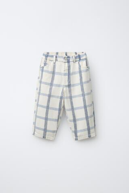 ZARA БРЮКИ БЭГГИ В КЛЕТКУ, СИНИЙ/БЕЛЫЙ
