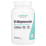 Nutricost, D-манноза с экстрактом клюквы для женщин, 90 капсул