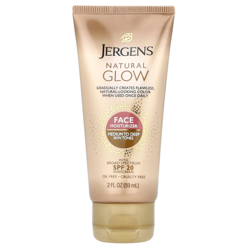 Jergens, Natural Glow, увлажняющее средство для лица, SPF 20, от средних до темных оттенков кожи, 59 мл (2 жидк. унции)