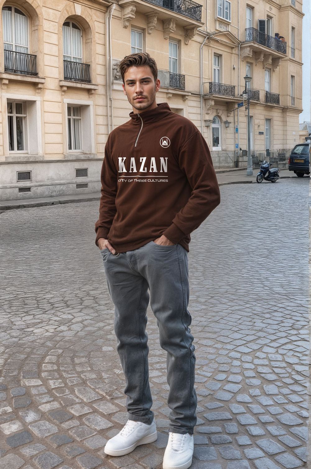 Толстовка мужская с зип-воротником "Kazan" коричневый