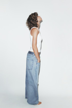 ZARA ДЖИНСЫ TRF ПРЯМОГО КРОЯ СО СРЕДНЕЙ ПОСАДКОЙ И ДВОЙНЫМ ПОЯСОМ, НЕБЕСНО-ГОЛУБОЙ