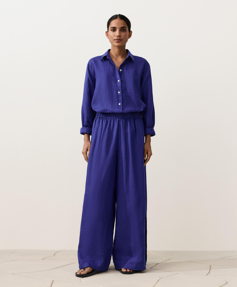 Oysho Рубашка свободного кроя из 100%-го льна, кобальтовый