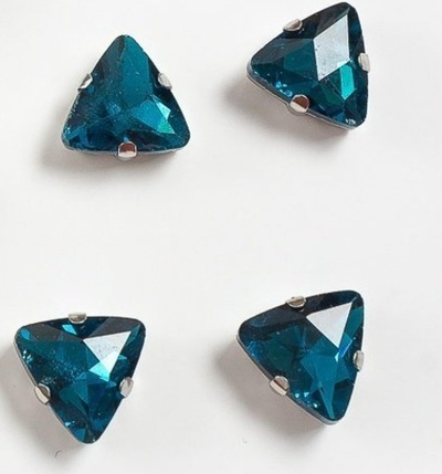 Стразы пришивные стекло в оправе "Треугольник", р. 12 мм, тёмная бирюза
