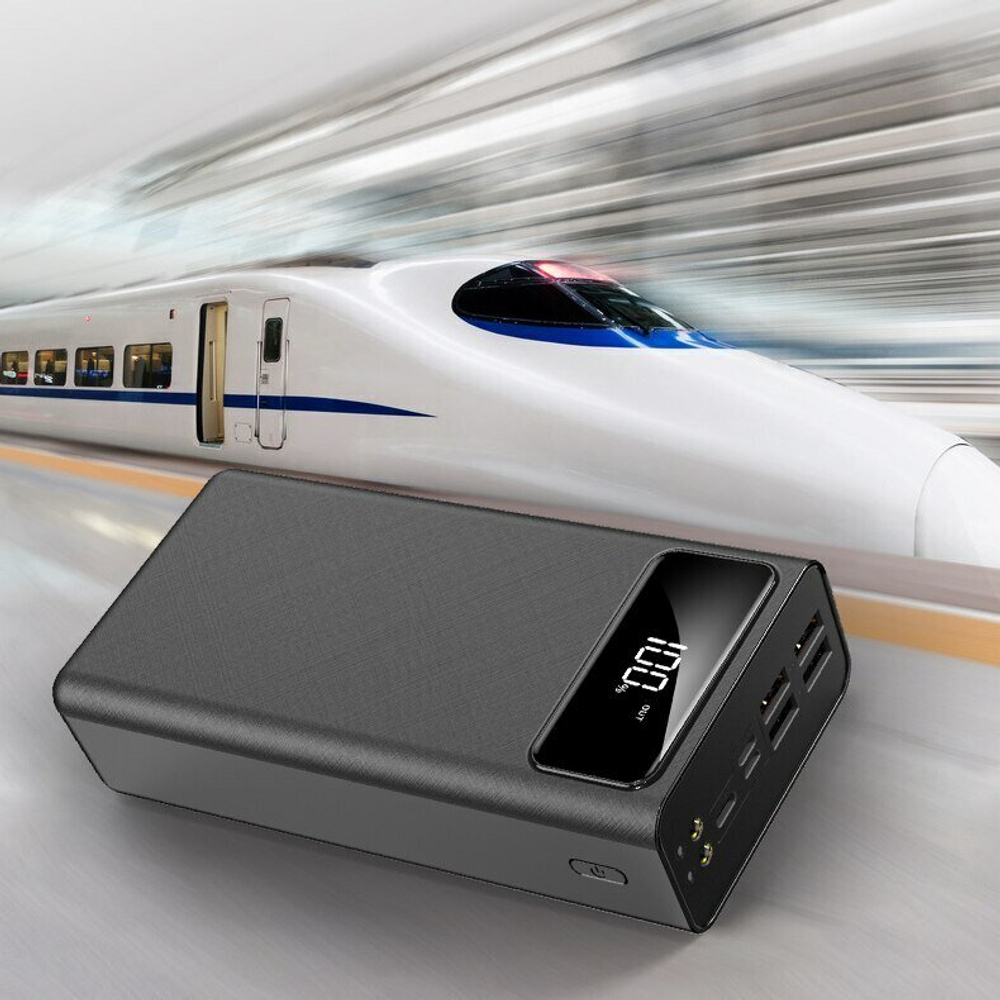 Power Bank внешний аккумулятор 40000 mAh с быстрой зарядкой и фонариком, черный