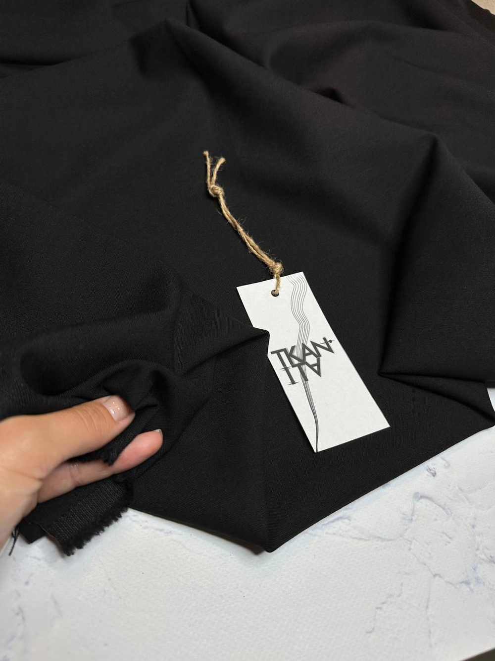 Костюмно-плательная однотонная шерсть (Marzotto, 90%шерсть/10%полиамид, Густой черный, 150, 290 гр/м2)
