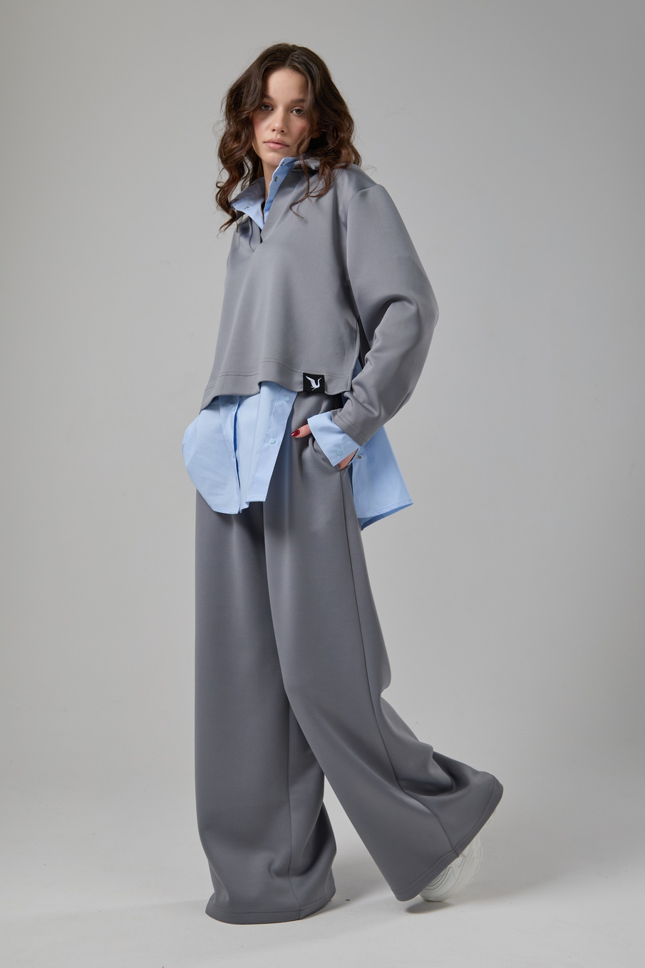 Рубашка оверсайз трансформер голубая