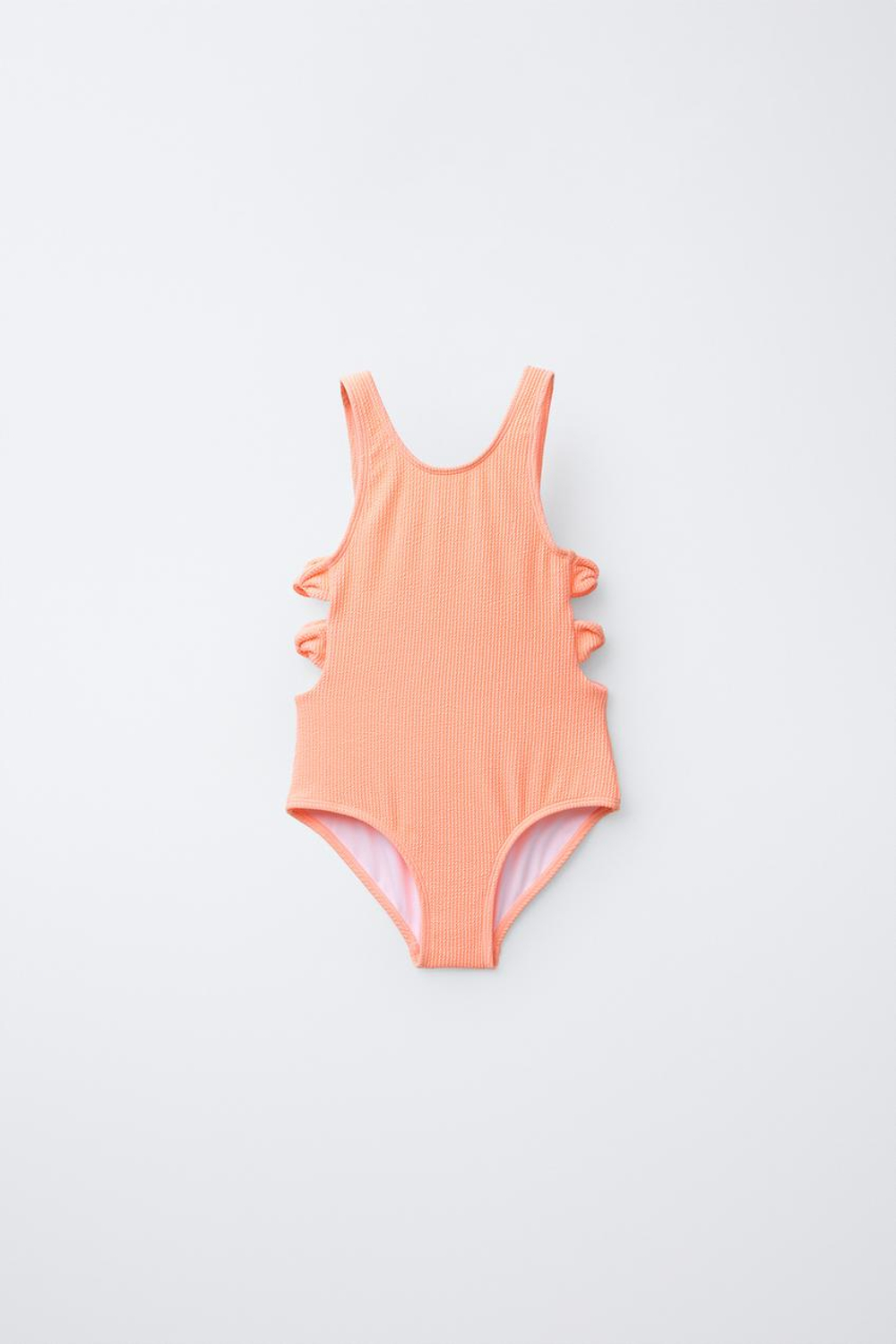 ZARA СЛИТНЫЙ КУПАЛЬНИК С ВЫРЕЗАМИ И БАНТАМИ, ОРАНЖЕВЫЙ