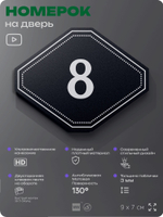 Номерок на дверь квартиры 8, для кабинета, офиса, шильдик 9 х 7 см, черный, Айдентика Технолоджи
