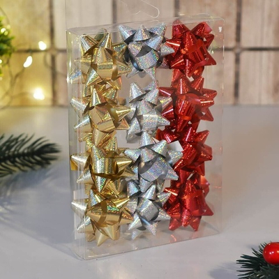 Бант-звезда 3,8см на липучке голография в крапинку (микс)