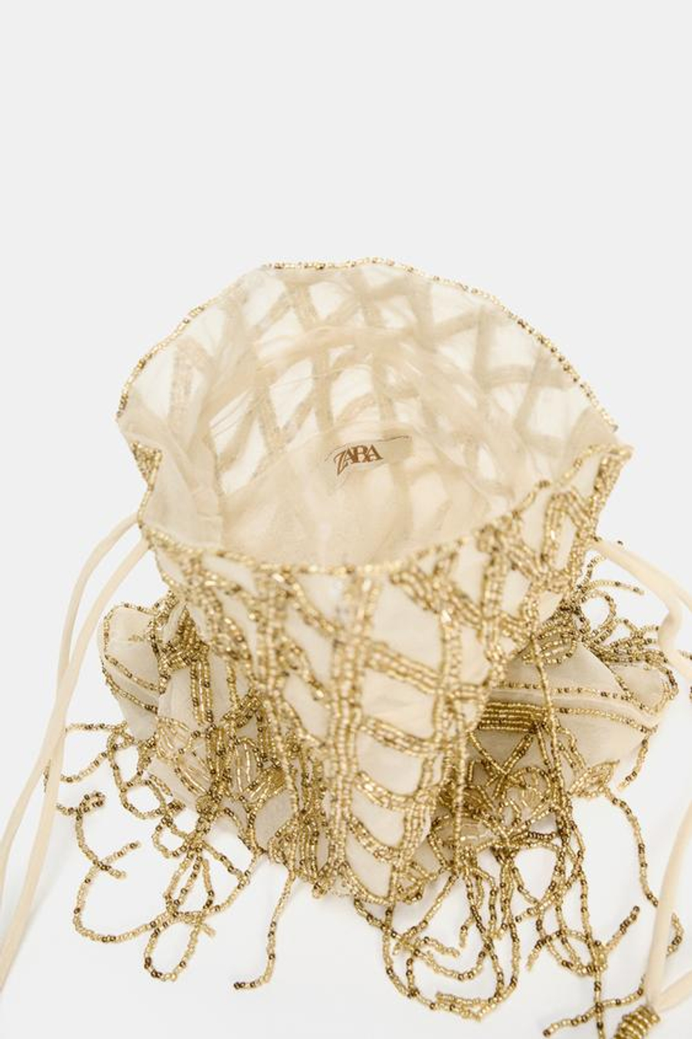 ZARA СУМКА-МЕШОК СО СБОРКАМИ И ПАЙЕТКАМИ, ЗОЛОТИСТЫЙ