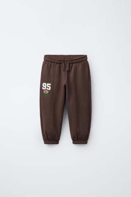 ZARA БРЮКИ-ДЖОГГЕРЫ С ВЫШИВКОЙ, КОРИЧНЕВЫЙ