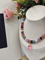 Комплект украшений авторский из Турмалина "Тропический закат". Колье и браслет.