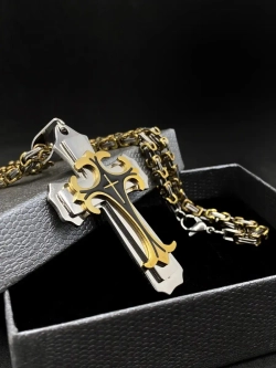 Объемная цепочка с крестиком Steel Rage толстого плетения