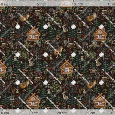 Лесная избушка в сказочном лесу серый фон by g.sm.art 545 DPI