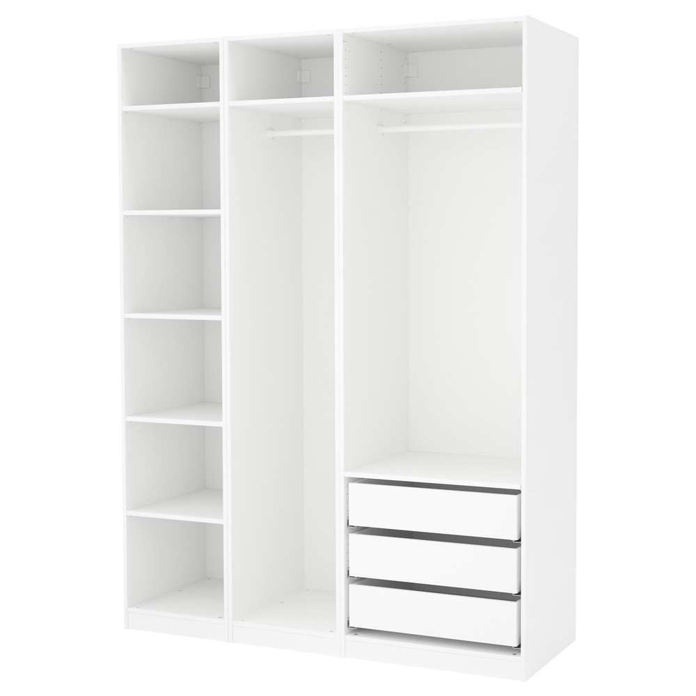 Гардероб PAX IKEA с 3 ящиками 175x58x236 см (белый) 175*58*236 см, Белый   Фиеста