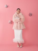 ЮБКА САТИНОВАЯ С ПЕРЬЯМИ WHITE