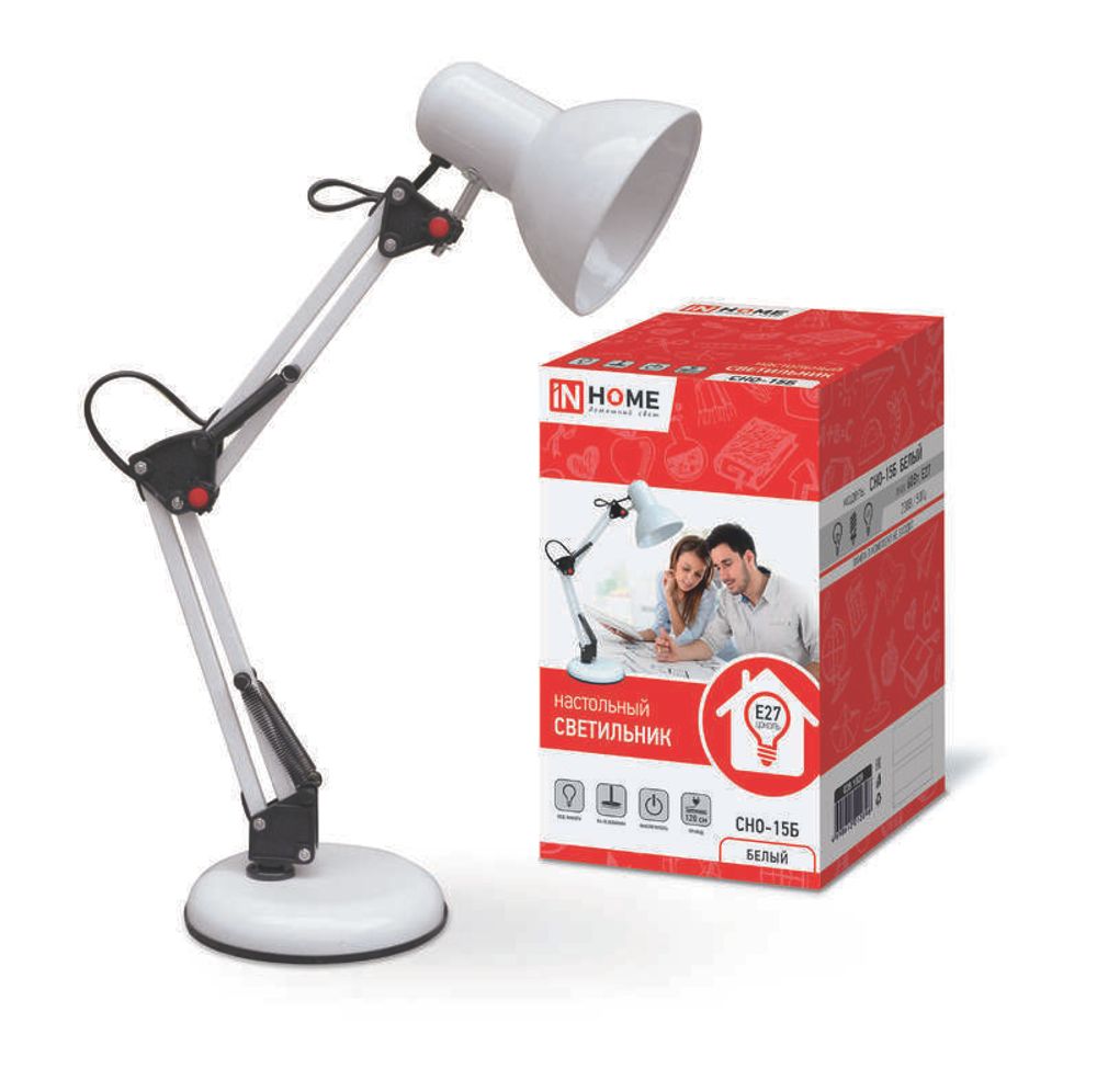 Светильник настольный СНО 15Б 60Вт E27 230В под лампу на основании бел. (кор.) IN HOME 4690612012896 Светильник настольный СНО 15Б 60Вт E27 230В под лампу на основании бел. (кор.) IN HOME 4690612012896