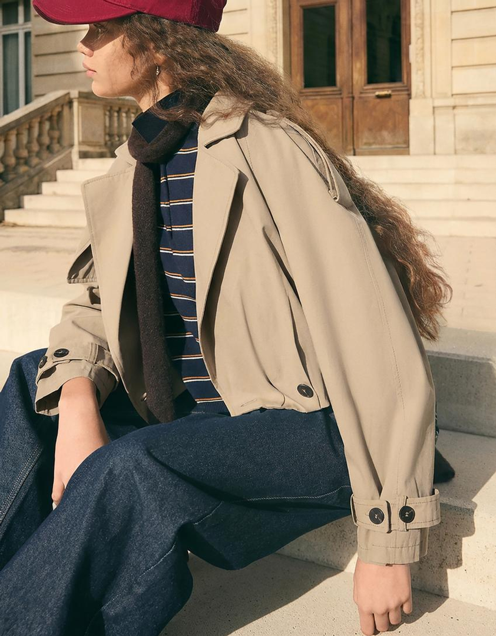 BERSHKA Короткая куртка-тренч с воздушным эффектом, цвет верблюжьей шерсти