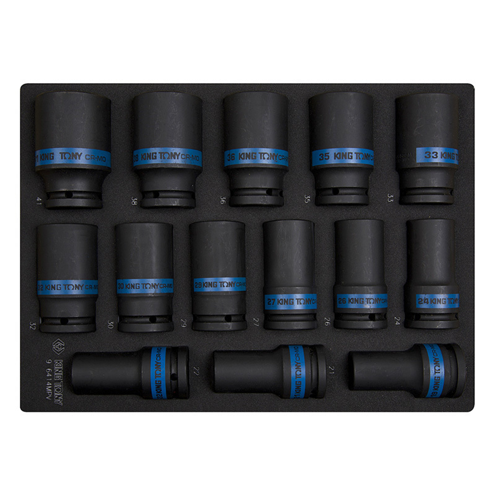 KING TONY (9-6414MPV) Набор ударных глубоких торцевых головок 3/4", ложемент, 14 предметов