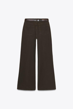 ZARA ДЖИНСЫ Z1975 С ШИРОКИМИ БРЮЧИНАМИ, ВЫСОКОЙ ПОСАДКОЙ И РЕМНЕМ, КОРИЧНЕВЫЙ