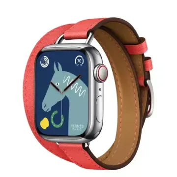 Apple Watch Hermès 41mm Silver Stainless Steel Case with Attelage Double Tour Rose Texas